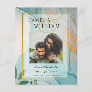 PHOTO WEDDING SAVE THE DATE Teal Gold Ink LeahG Flyer