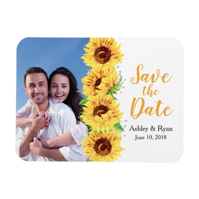 Photo Wedding Save the Date Yellow Sunflower Magnet (Horizontal)