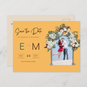 Photo Wedding Save the Date Yellow Tropical Floral Postcard