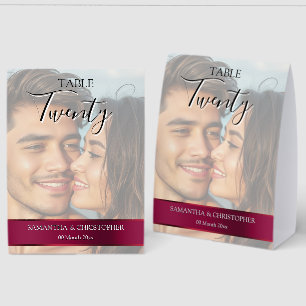 Photo Wedding Table Number with Burgundy Maroon 