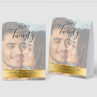 Photo Wedding Table Number with Faux Gold Band 