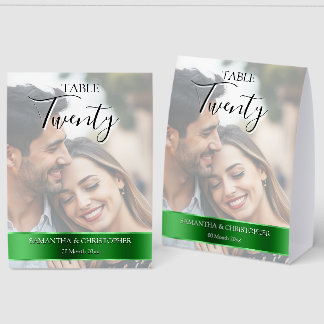 Photo Wedding Table Number with Green Band 