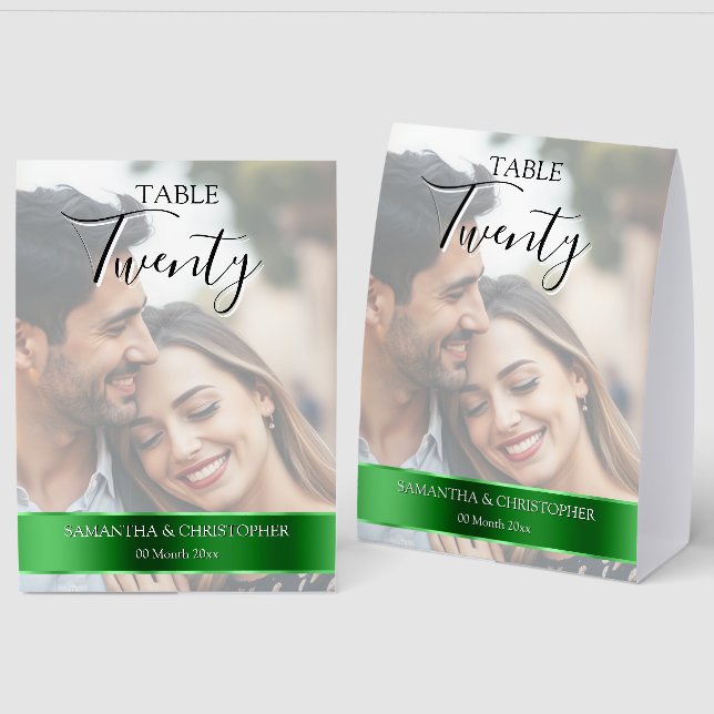 Photo Wedding Table Number with Green Band  (Front/Back)