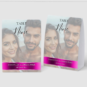 Photo Wedding Table Number with Magenta band