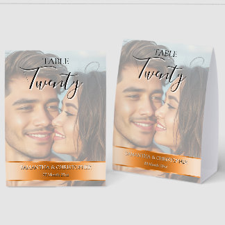 Photo Wedding Table Number with Orange Band 