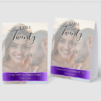 Photo Wedding Table Number with Purple custom band