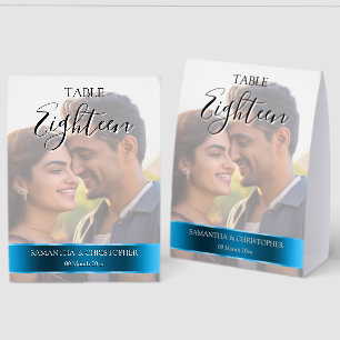 Photo Wedding Table Number with Royal blue band