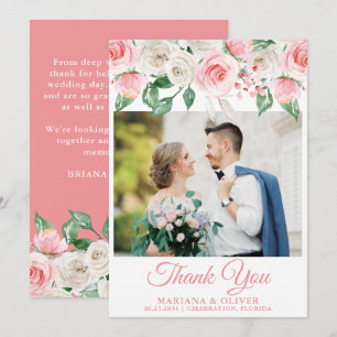 Photo Wedding Thank You Card Peach Floral