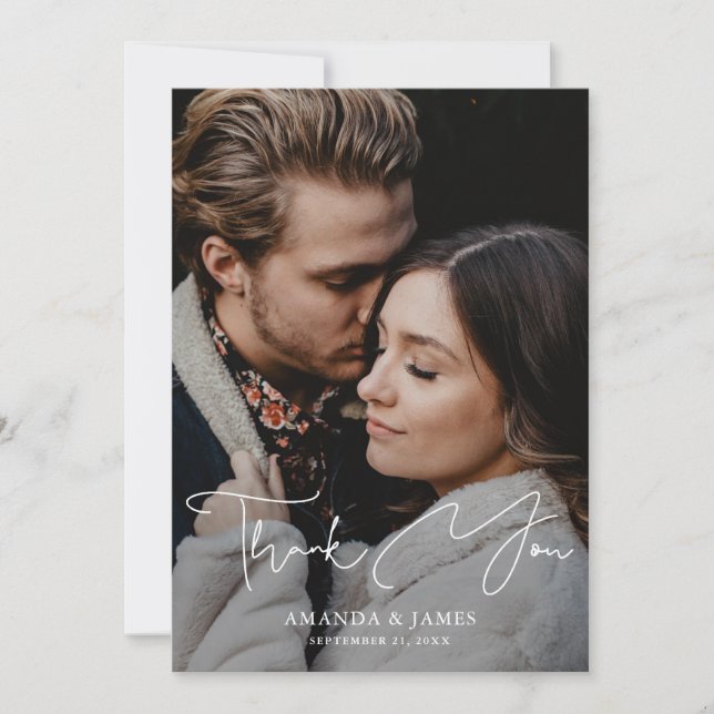 Photo Wedding Thank You Card with Modern Script (Front)