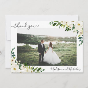 Photo Wedding Thank You Cards with White Flowers
