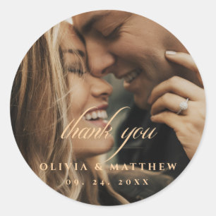 Photo Wedding Thank You Classic Round Sticker