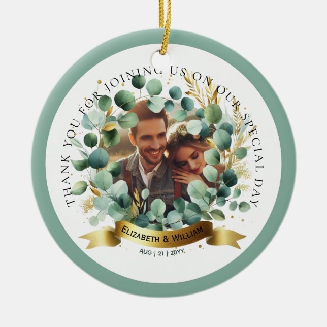 PHOTO Wedding Thank You Eucalyptus Leaves Favour   Ceramic Ornament (Front)