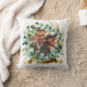 PHOTO Wedding Thank You Eucalyptus Leaves Gift Cushion