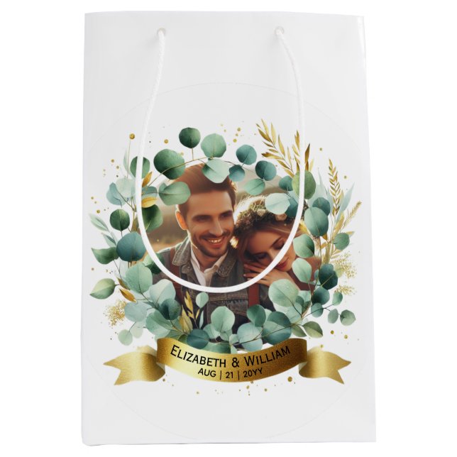 PHOTO Wedding Thank You Eucalyptus Leaves Gift   Medium Gift Bag (Front)