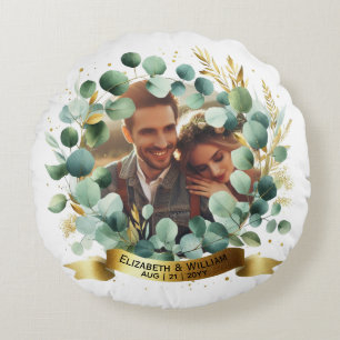PHOTO Wedding Thank You Eucalyptus Leaves Gift Round Cushion