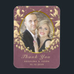 Photo Wedding Thank You Favour Magnet<br><div class="desc">Chic,  modern,  elegant purple wedding thank you favour magnet,  with gold art-deco heart and custom photo of the couple.</div>