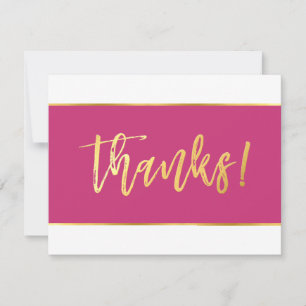 PHOTO WEDDING THANK YOU modern hot pink gold Card