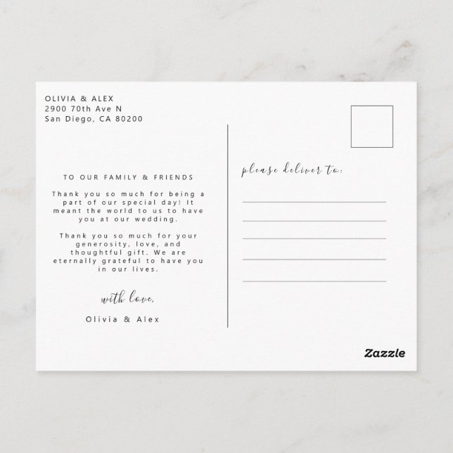 Photo Wedding Thank You  Postcard (Back)