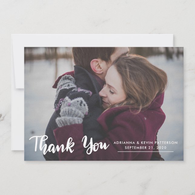 Photo Wedding Thank You Script Kraft Paper Card (Front)