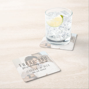 Photo Wedding Thank You Square Paper Coaster