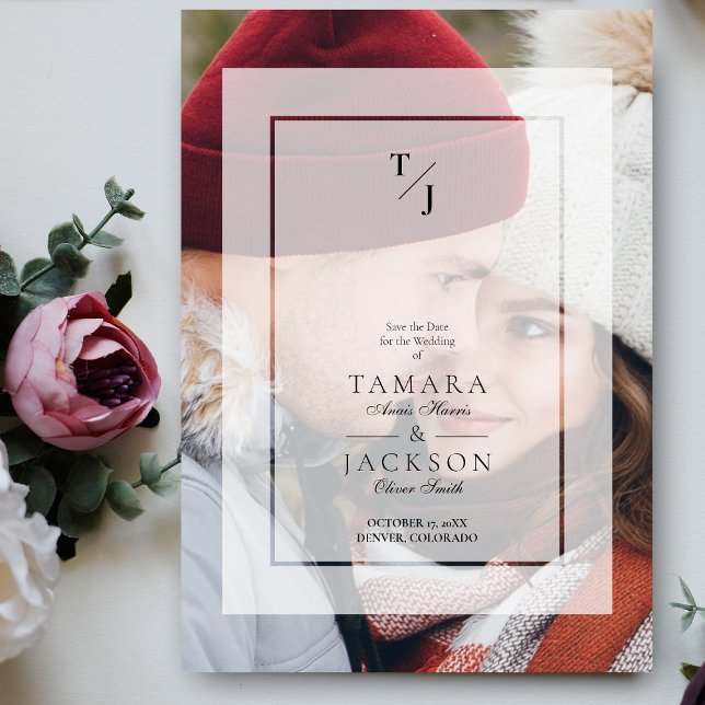 Photo Wedding Vellum Transparency Effect Initials Magnetic Invitation (Creator Uploaded)