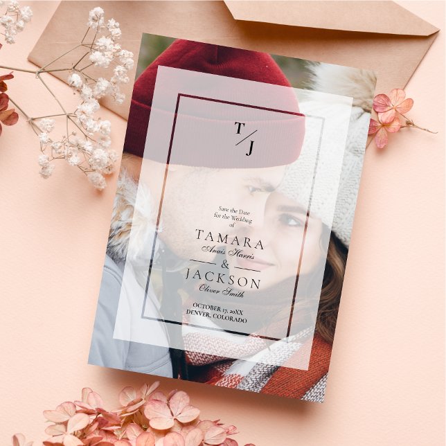  Photo Wedding Vellum Transparency Effect Initials Save The Date (Creator Uploaded)