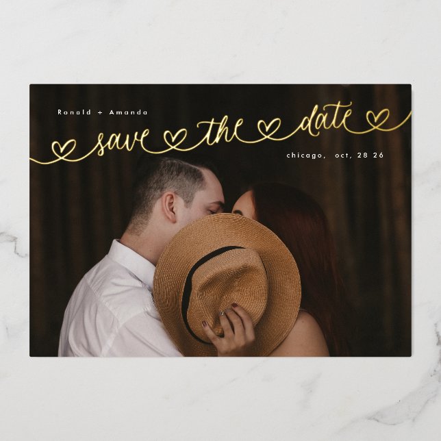 Photo Wedding Website Gold Hearts Save The Date (Front)
