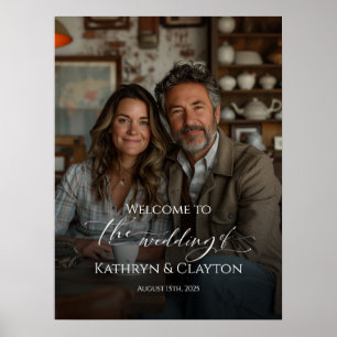 Photo wedding welcome sign, elegant calligraphy poster