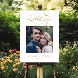 Photo wedding welcome sign elegant gold calligraph