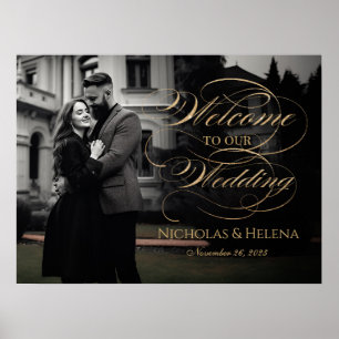 Photo wedding welcome sign elegant gold script
