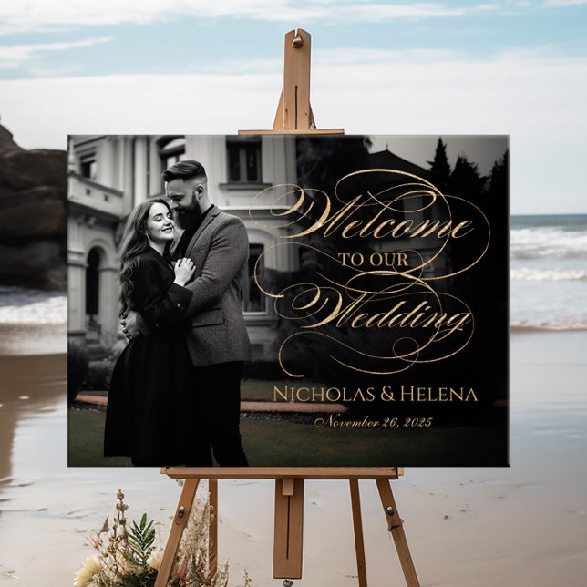 Photo wedding welcome sign elegant gold script (Creator Uploaded)