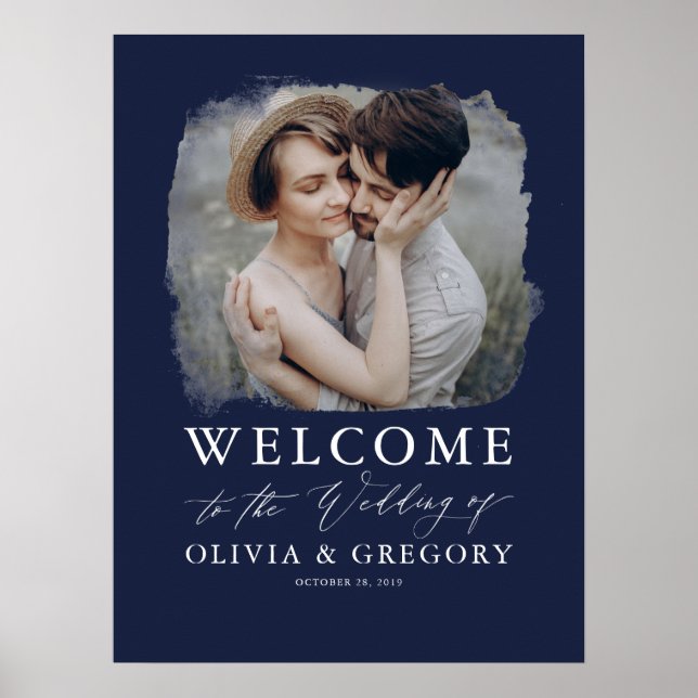 Photo Wedding Welcome Sign - Navy Blue (Front)