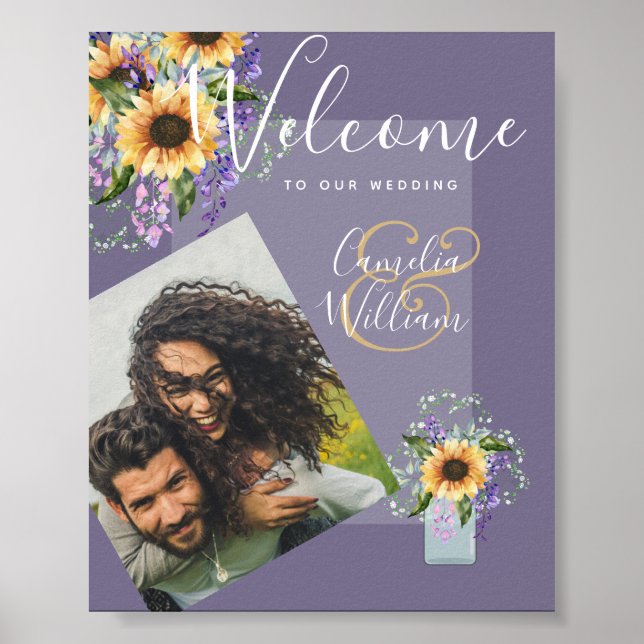 PHOTO Wedding Welcome Sign Sunflowers Wisteria (Front)