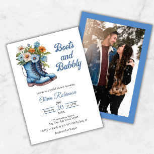 Photo Western Blue Boots & Bubbly Bridal Shower  Invitation