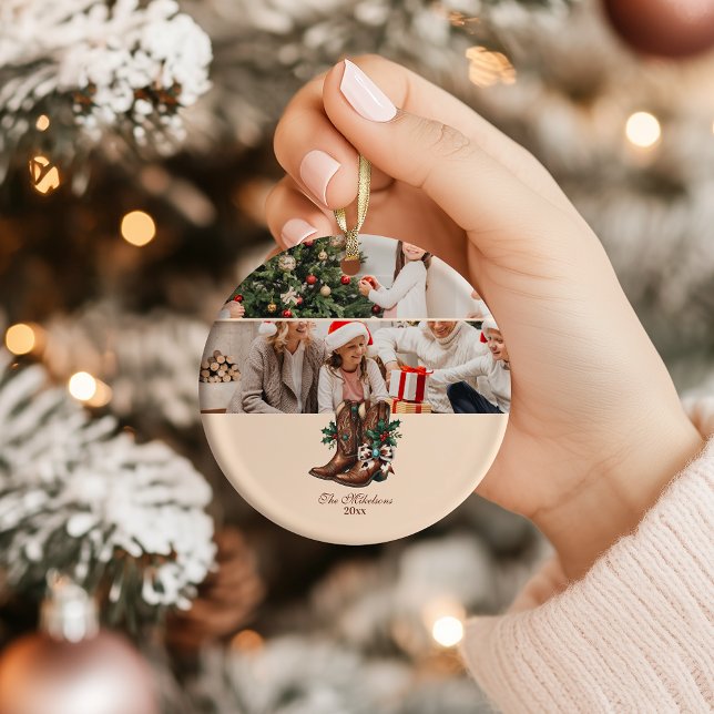 Photo Western Bow & Boots Christmas  Ceramic Ornament (Creator Uploaded)