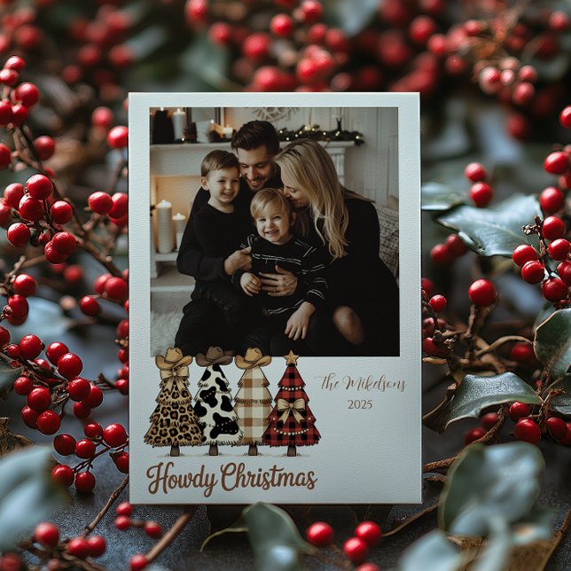 Photo Western Cowgirl Plaid Leopard Christmas Holiday Card (Creator Uploaded)
