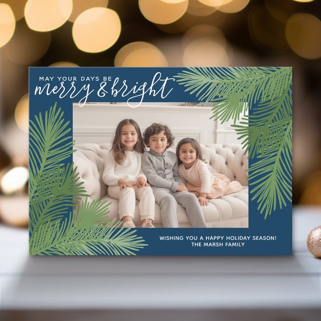 Photo Whimsical Branches Calligraphy Christmas Holiday Card (Modern Holiday Greeting Card with a Family Photo)