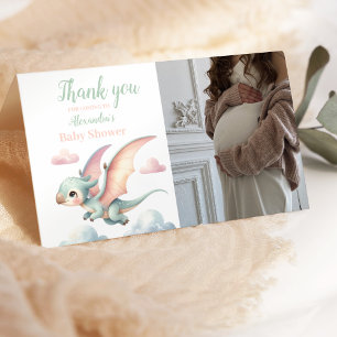 Photo Whimsical Pastel  Dino Baby Shower Thank You Card