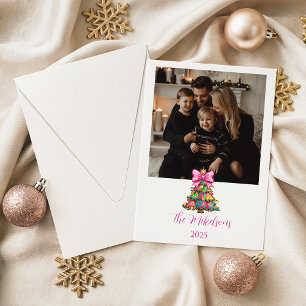 Photo Whimsical Pink Christmas Tree Holiday Card