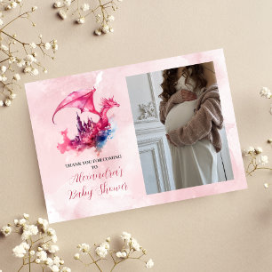 Photo Whimsical Pink Dragon Baby Shower Thank You Card
