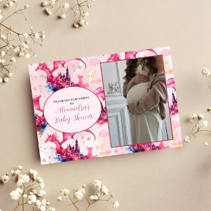 Photo Whimsical Pink Dragon Baby Shower Thank You Card