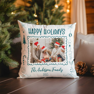 Photo Whimsical Quirky Doodle Holiday Cushion