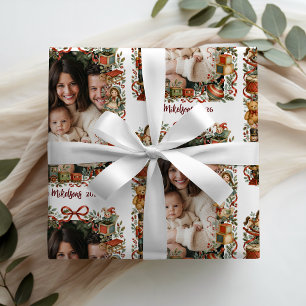 Photo Whimsical Vintage Storybook Christmas Toys Wrapping Paper