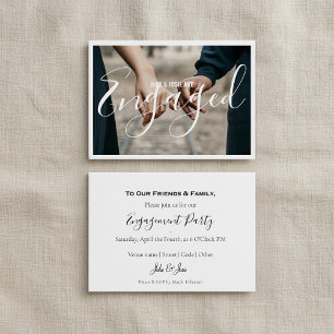 Photo white border engaged announcement party card