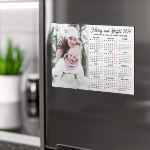 Photo White Calendar 2026 Family Magnetic Card