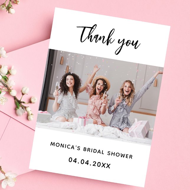Photo white elegant bridal shower thank you card (Creator Uploaded)