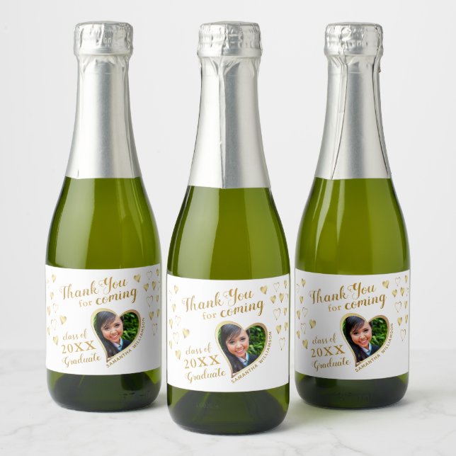 Photo White Gold Thank You Glam 2025 Graduation Sparkling Wine Label (Bottles)