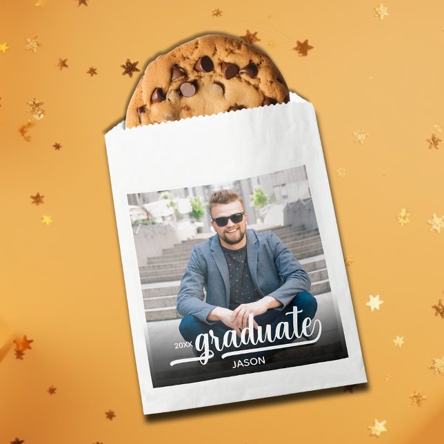 Photo White Graduate Script Favour Bag (Graduate Script and Photo on White Treat Favor Bags)