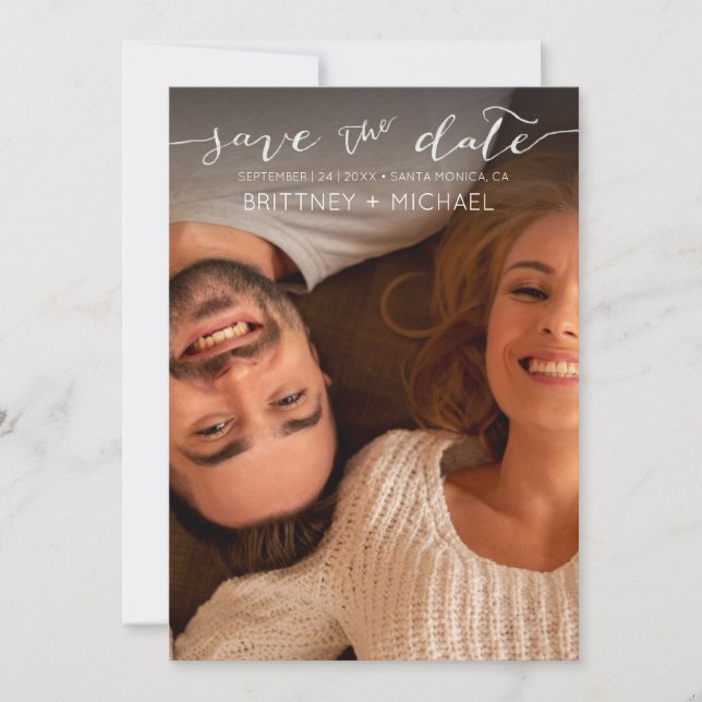 Photo White Handwritten Save the Date (Front)