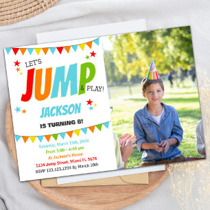 Photo White Jump Birthday Invitations
